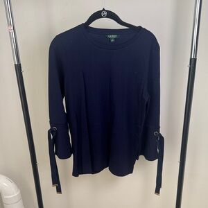 Lauren Ralph Lauren Navy Marine Bell Sleeve Cotton Business Casual top Size Med